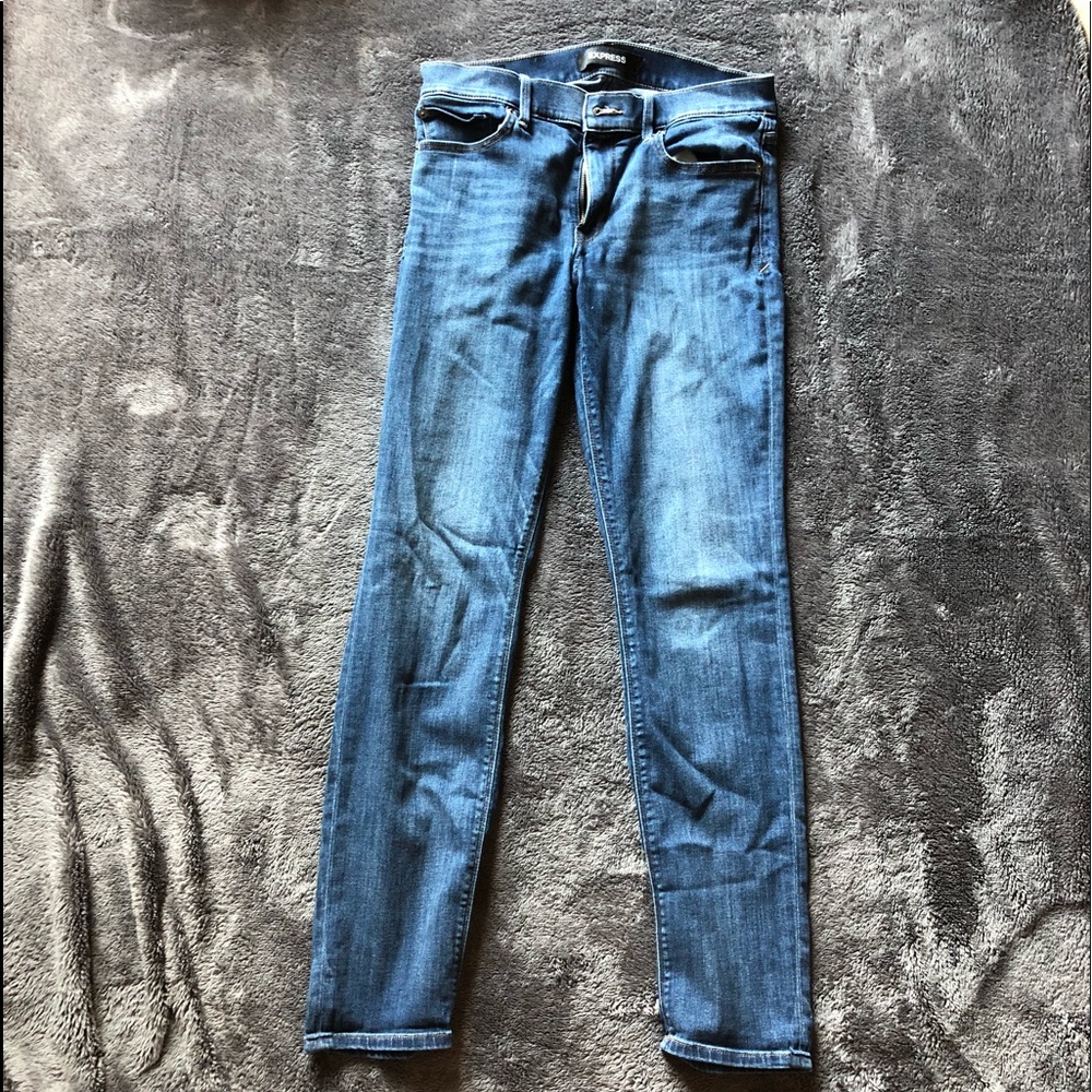 Express Stretch Skinny Mid-Rise Blue Jeans